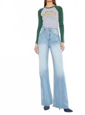 NEW KANCAN high rise wide slit jeans in light wash